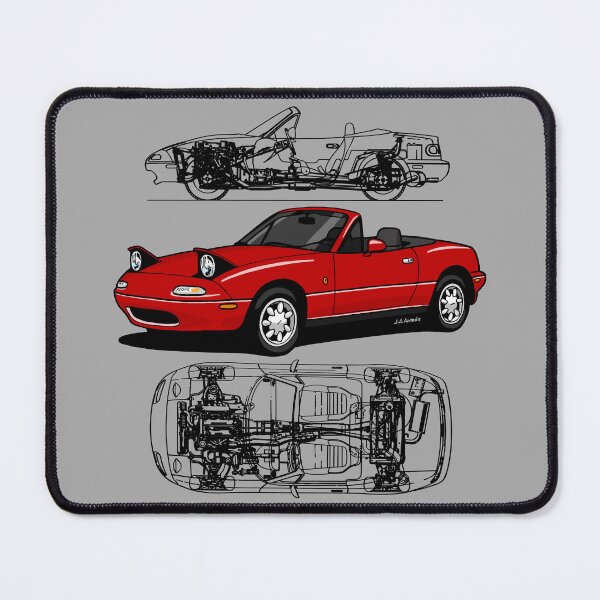 Item preview, Drawing of a red Japanese roadster with a blueprint designed and sold by designjaag.