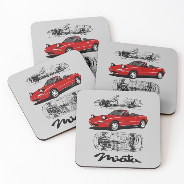 Item preview, Drawing of a red Japanese roadster with a blueprint designed and sold by designjaag.