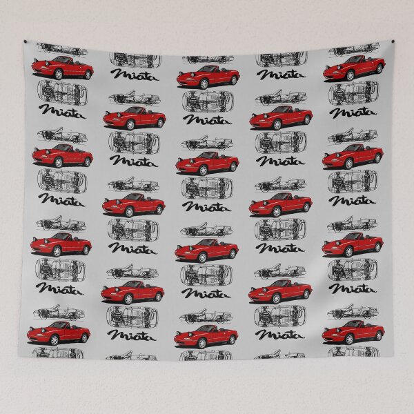 Item preview, Drawing of a red Japanese roadster with a blueprint designed and sold by designjaag.