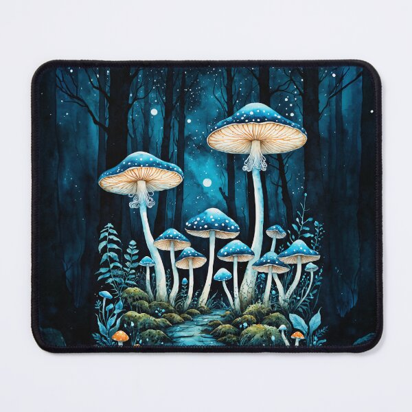 Item preview, Midnight Magic Mushroom Forest – Witchy Blue Cottagecore designed and sold by IdeaSmith.