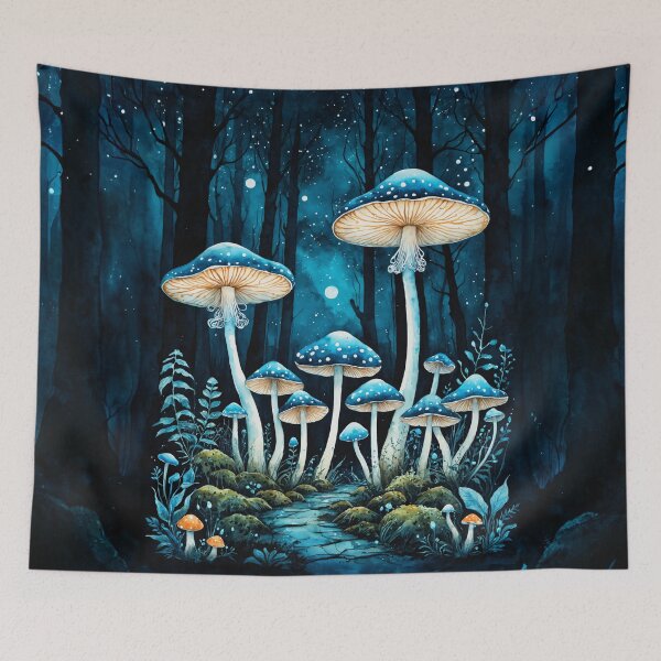 Item preview, Midnight Magic Mushroom Forest – Witchy Blue Cottagecore designed and sold by IdeaSmith.
