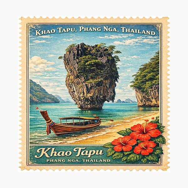 Item preview, Khao Tapu, Phang Nga, Thailand – Vintage Postage Stamp Art designed and sold by Wednesday Art design .
