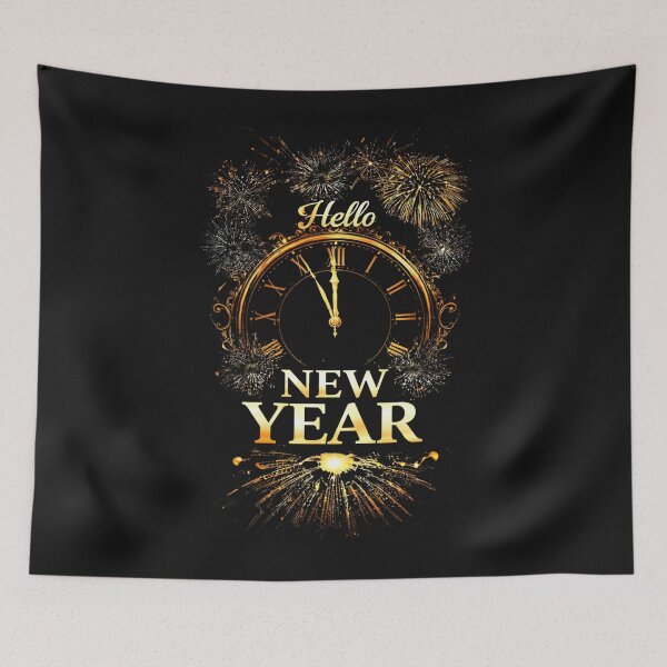 Item preview, Hello New Year – Golden Clock & Fireworks designed and sold by ParaSiempreS.