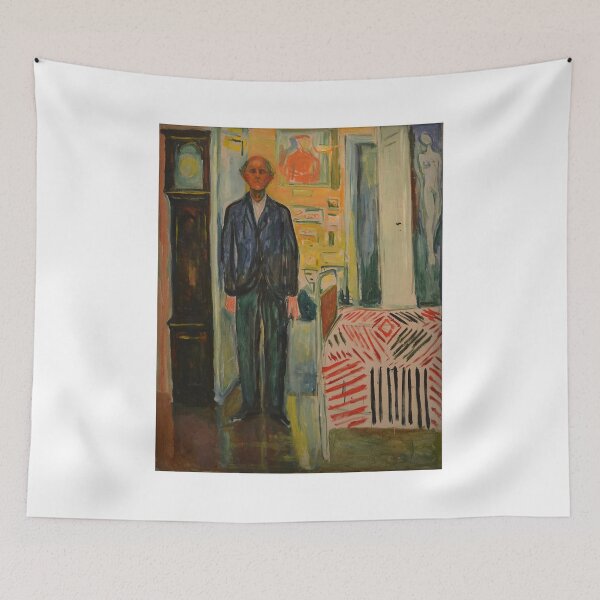 Item preview, Self-Portrait: Between the Clock and the Bed – Edvard Munch Expressionist Meditation on Aging, Mortality, and Time (1940–1943) designed and sold by Art Outlaws.