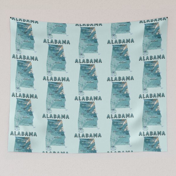 Item preview, Alabama State Map - Vintage Topographic Blue Style designed and sold by mashmosh.