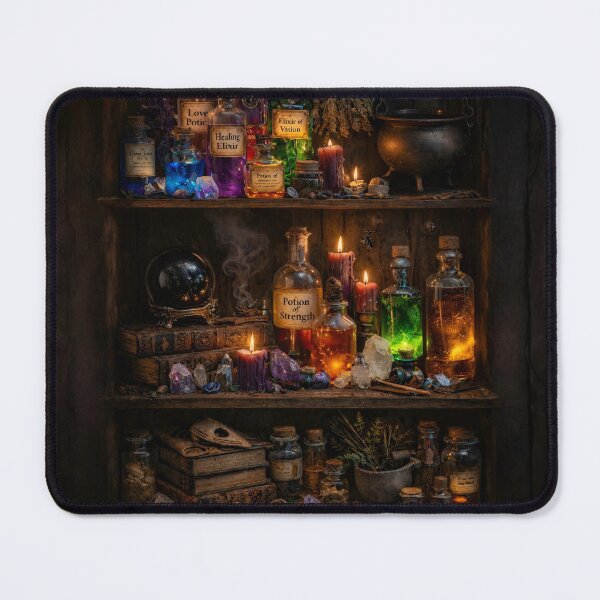 Item preview, Witchcraft Apothecary Shelf Illusion Gothic Fantasy Art Print designed and sold by ArcanePrintsxo.