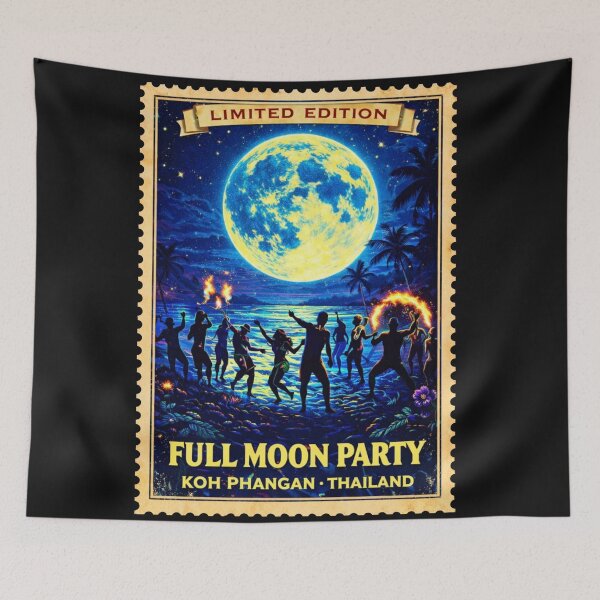 Item preview, Vintage Thailand Stamp: Full Moon Party – Koh Phangan designed and sold by Wednesday Art design .