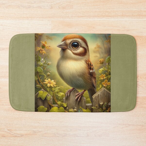 Item preview, Cute Sparrow on Fence with Flowers designed and sold by PetsArt.