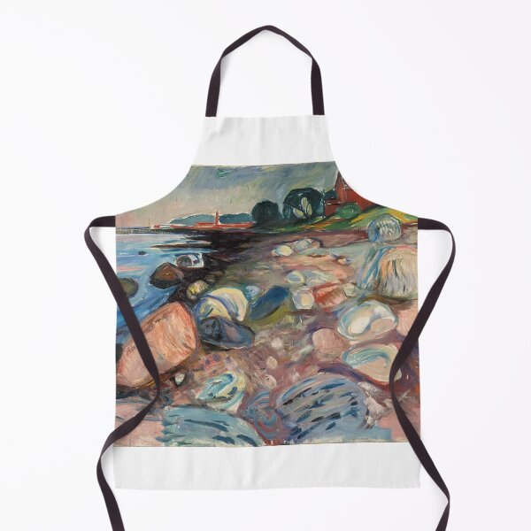 Item preview, Shore with Red House – Edvard Munch Expressionist Coastal Landscape Painting (1900–1903) designed and sold by Art Outlaws.