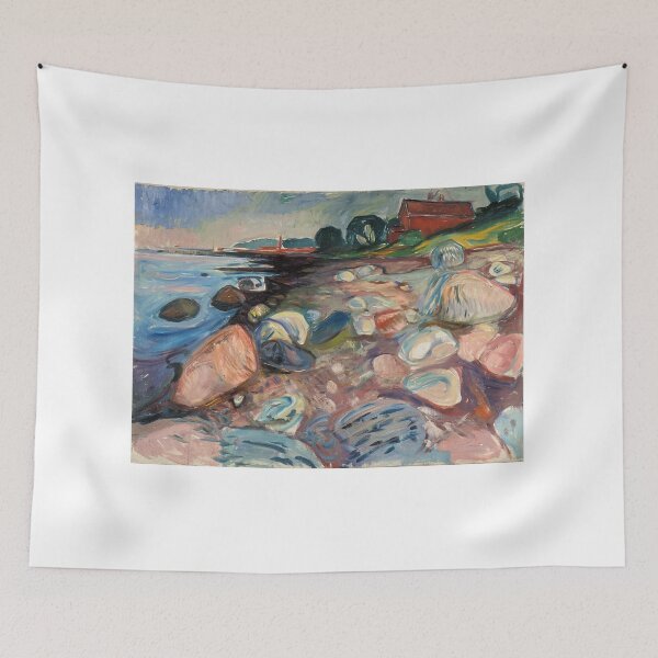 Item preview, Shore with Red House – Edvard Munch Expressionist Coastal Landscape Painting (1900–1903) designed and sold by Art Outlaws.