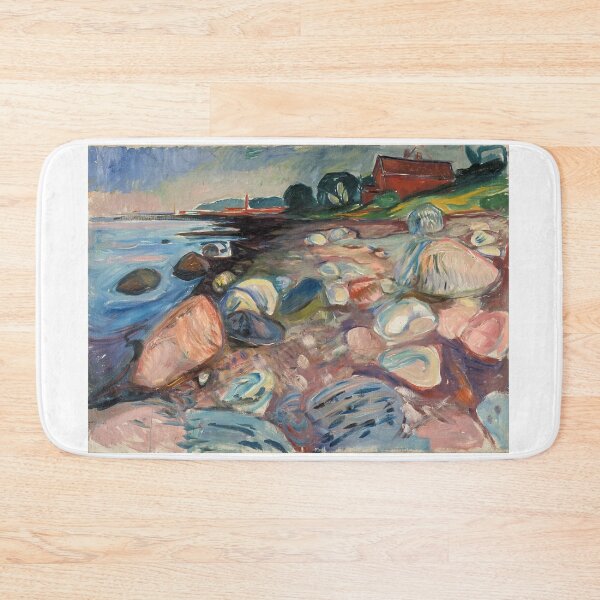 Item preview, Shore with Red House – Edvard Munch Expressionist Coastal Landscape Painting (1900–1903) designed and sold by Art Outlaws.