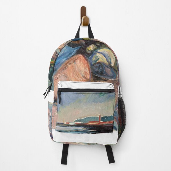 Item preview, Shore with Red House – Edvard Munch Expressionist Coastal Landscape Painting (1900–1903) designed and sold by Art Outlaws.