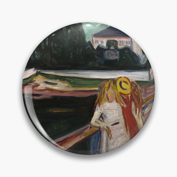 Artikelvorschau, Mädchen auf der Seebrücke – Expressionistisches Küstengenregemälde von Edvard Munch, das Jugend und Freizeit darstellt (1898–1900) entworfen und verkauft von Art Outlaws.