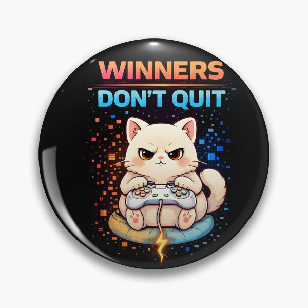 Item preview, Winners Don’t Quit – Cute Gamer Cat Quote Design designed and sold by SoulenCify.