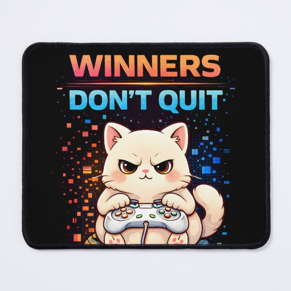 Item preview, Winners Don’t Quit – Cute Gamer Cat Quote Design designed and sold by SoulenCify.