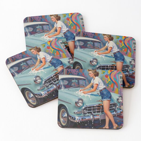 Item preview, Soap & Shine – Retro 1950s Car Wash Pin-Up Art designed and sold by MooLaLa.Store.