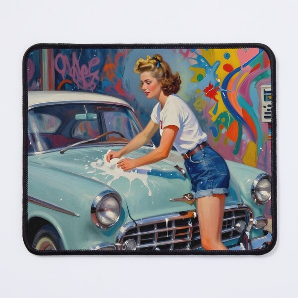Item preview, Soap & Shine – Retro 1950s Car Wash Pin-Up Art designed and sold by MooLaLa.Store.