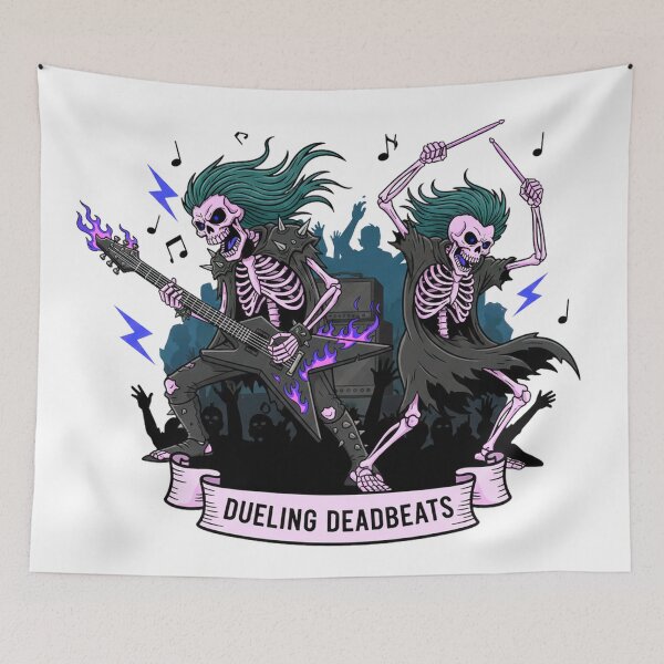 Artikelvorschau, Dueling Deadbeats Metal Skeleton Band Cartoon T-Shirt entworfen und verkauft von RebellDancer.
