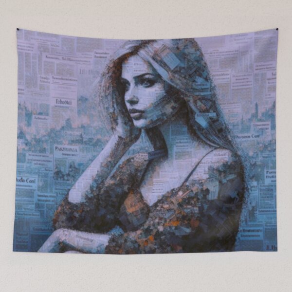 Item preview, Veil of Memory – Abstract Newspaper Portrait Ar designed and sold by Okmanoo.