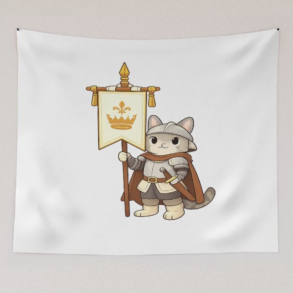 Item preview, Cat Knight with Banner – Cozy Medieval Fantasy Illustration designed and sold by CraftLum.