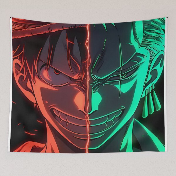 Item preview, Dual Fury Pirates – Neon Anime Rivalry Split Face Art designed and sold by Dyan4.