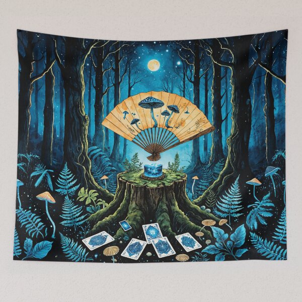 Item preview, Blue Mushroom Divination – Surreal Forest Ritual – Witchy Night Art designed and sold by IdeaSmith.