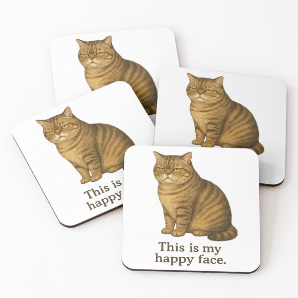 Item preview, Grumpy Tabby Cat – “This Is My Happy Face” Funny Realistic Illustration designed and sold by LoppiPrintShop.