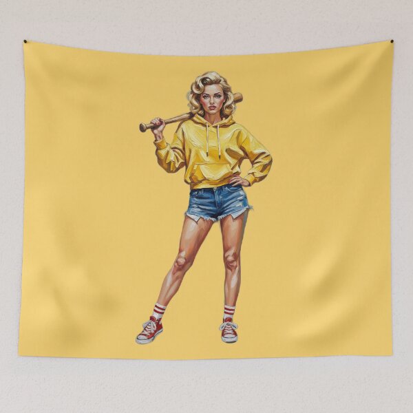 Item preview, Cool Pin Up Baseball Girl in Yellow Hoodie - Retro Sporty Vibe designed and sold by Italian Ink Studio.