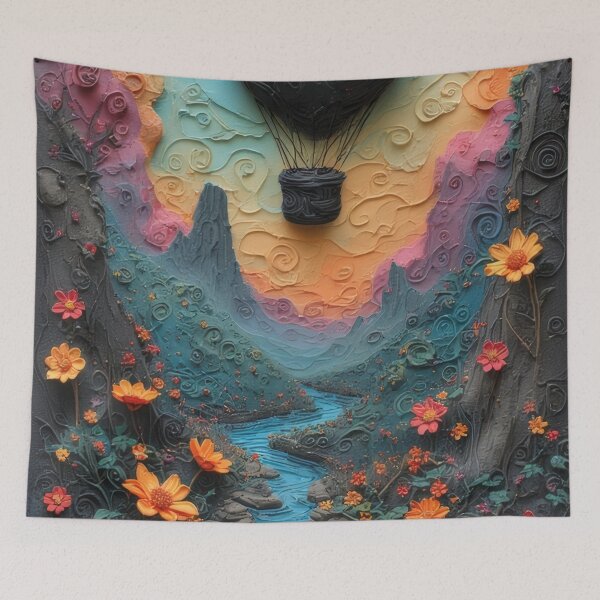 Item preview, Hot air balloon over blooming river landscape designed and sold by Mianku | Für das Leben.