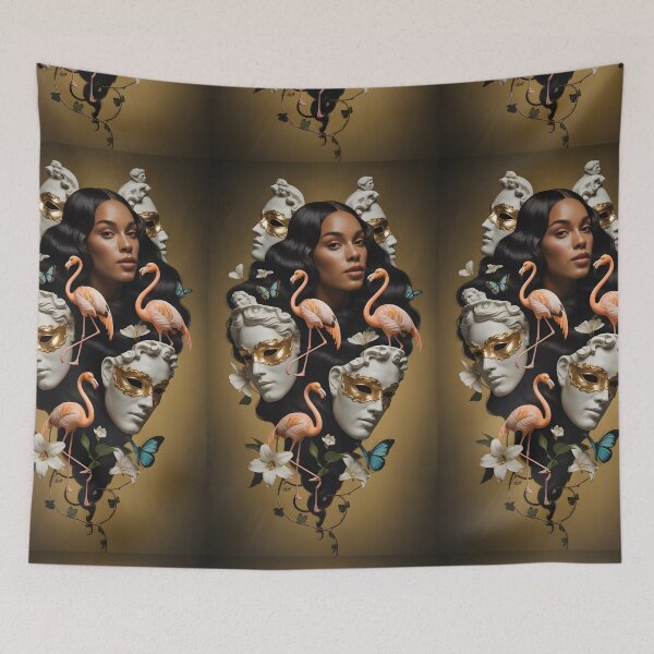 Item preview, Angelic Surrealism: Baroque Mask & Floral Noir Art Print designed and sold by CanvasCarousel.