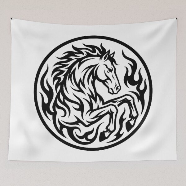 Item preview, Tribal Fire Horse Emblem | Minimalist Stallion Tattoo Art designed and sold by Rosuma Designs.