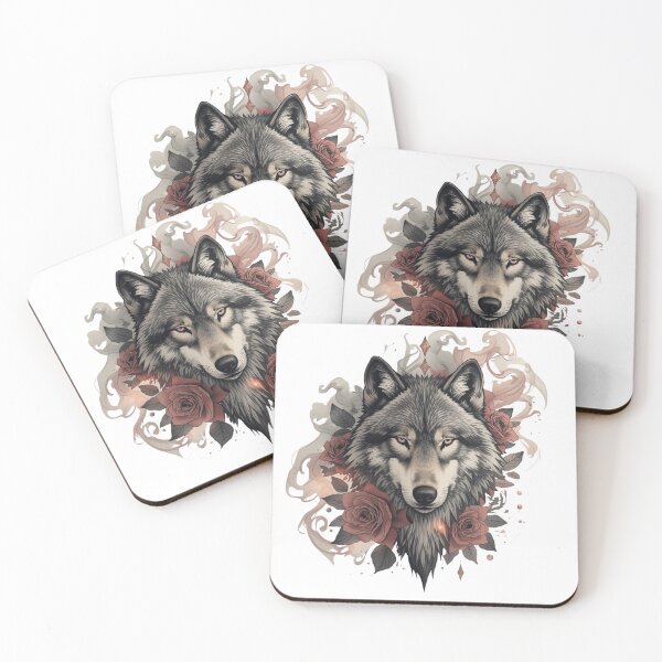 Item preview, Wolf portrait with roses and smoke designed and sold by WhereHopeBlooms.