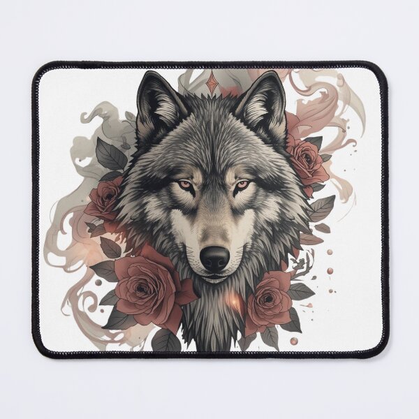 Item preview, Wolf portrait with roses and smoke designed and sold by WhereHopeBlooms.