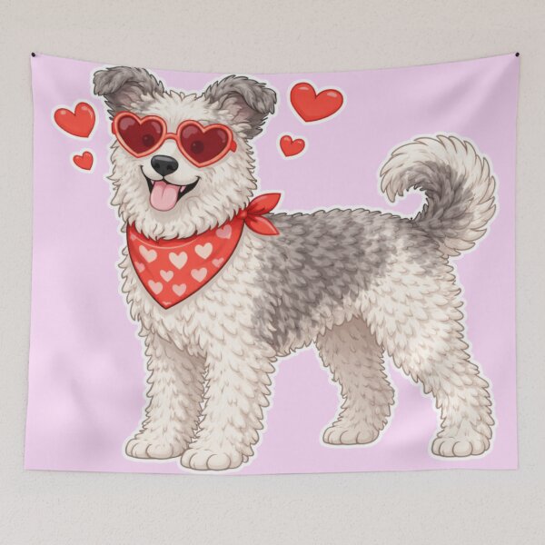 Item preview, Valentine's Day Pumi Dog with Hearts - Cute Cartoon Style designed and sold by GoodyPaws.