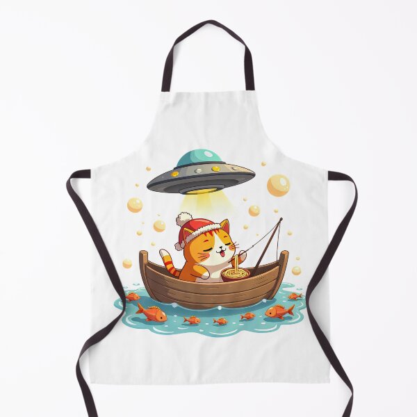 Item preview, Kawaii Fishing Cat Alien UFO Abduction designed and sold by EmiBarDesign.