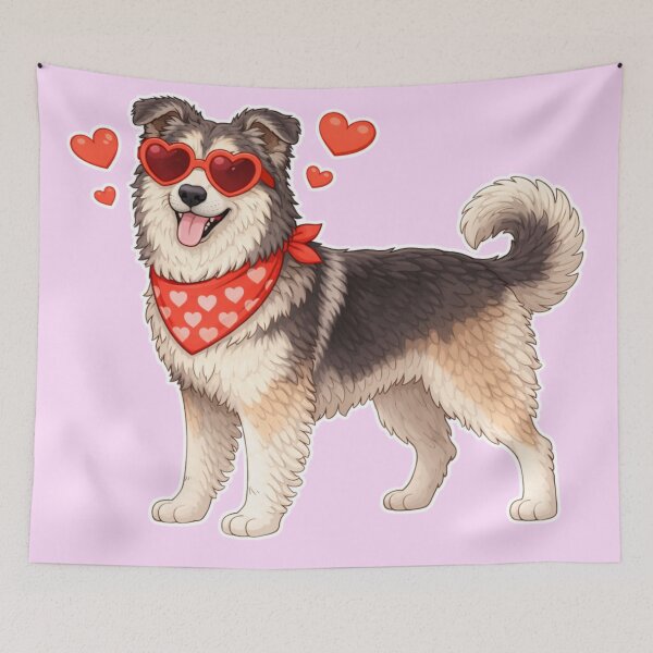 Item preview, Romanian Carpathian Shepherd Dog with Hearts - Cute Cartoon Style designed and sold by GoodyPaws.