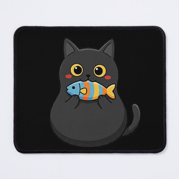 Item preview, Cute Cat Holding and Biting Fish designed and sold by JessieJoyStudio.