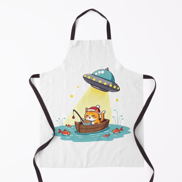 Item preview, Kawaii Fishing Cat Alien UFO Abduction designed and sold by EmiBarDesign.