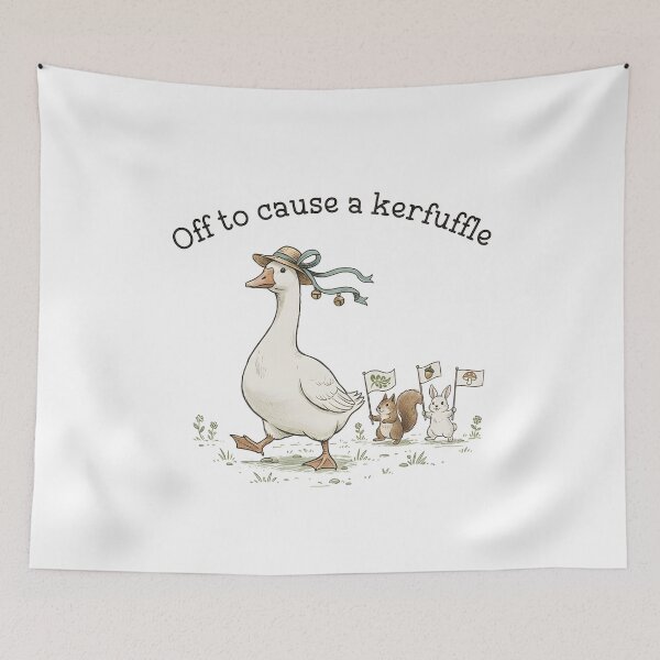 Item preview, Off to Cause A Kerfuffle Silly Cottagecore Goose Chaos Meme designed and sold by DesignsByAnett.