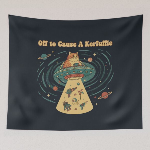 Item preview, Off To Cause A Kerfuffle Space Cat UFO Funny Alien Abduction designed and sold by DesignsByAnett.