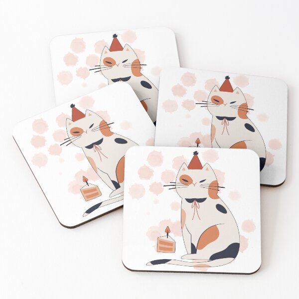 Item preview, White Spotted Cat with a Birthday Hat and Cake – Birthday Illustration designed and sold by iamKRUK.