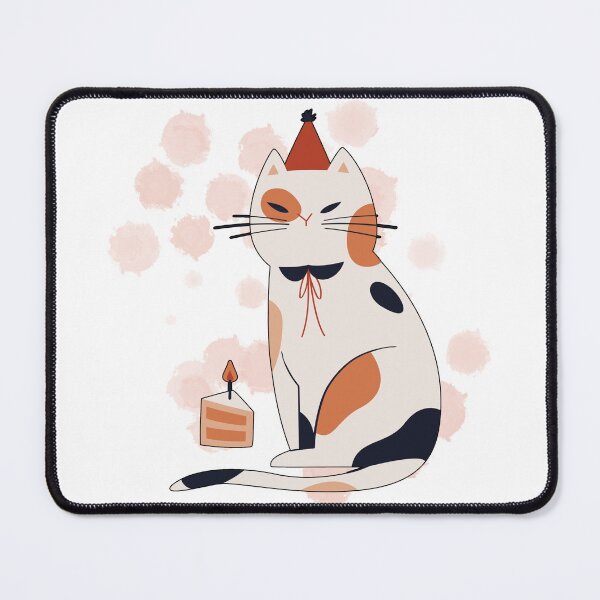 Item preview, White Spotted Cat with a Birthday Hat and Cake – Birthday Illustration designed and sold by iamKRUK.