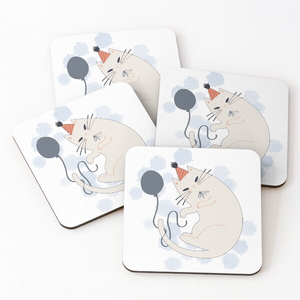 Item preview, White Cat Curled Up with a Birthday Hat and Balloon – Birthday Illustration designed and sold by iamKRUK.