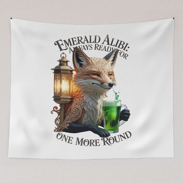 Item preview, Emerald Alibi Fox Graphic Tee | Playful One More Round Lantern Pub Mischief Irish Shirt designed and sold by YMLux.