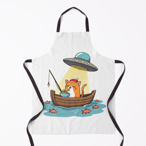 Item preview, Kawaii Fishing Cat Alien UFO Abduction designed and sold by EmiBarDesign.