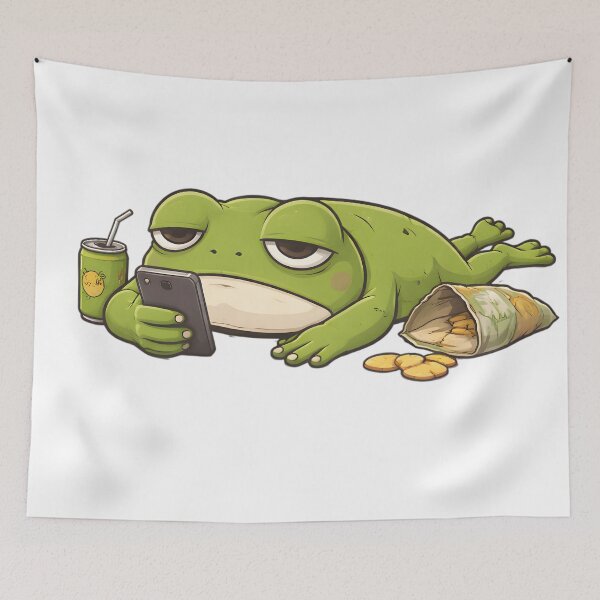 Item preview, Lazy Frog Scrolling on Phone – Relatable Cute Frog Cartoon designed and sold by SoulenCify.