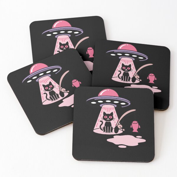 Item preview, Kawaii Fishing Cat Alien UFO Abduction Illustration designed and sold by StaticMood.