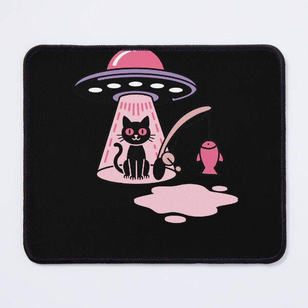 Item preview, Kawaii Fishing Cat Alien UFO Abduction Illustration designed and sold by StaticMood.