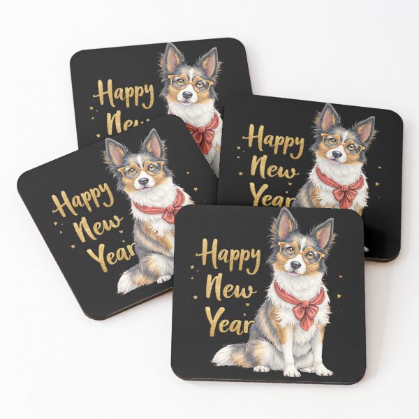 Item preview, Happy New Year Dog Illustration – Cute Holiday New Year Art designed and sold by FluffinCool.