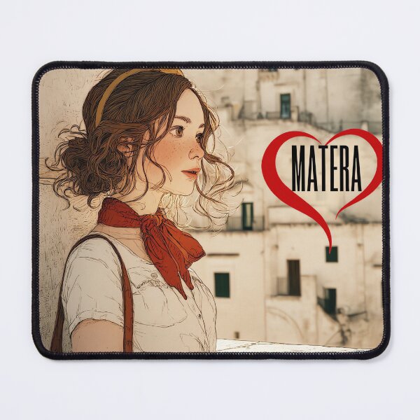 Item preview, Matera Italy Travel Poster - Woman in Red Scarf Illustration designed and sold by Banal25.